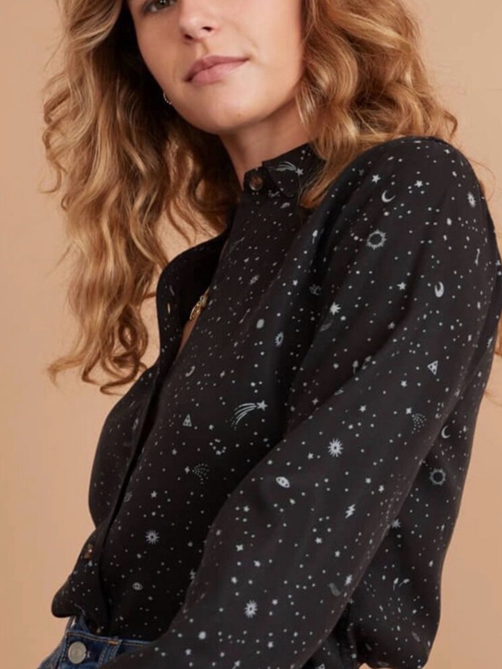 Marine Layer Black Celestial Print Button-Down Shirt